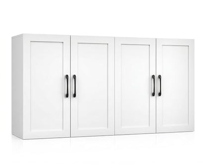 Wall Cabinet with Adjustable Shelves, Laundry Room Cabinet with 4 Doors, Kitchen Storage Cupboard Cabinet, Wall Mount Medicine Cabinet for Bathroom, Living Room, White