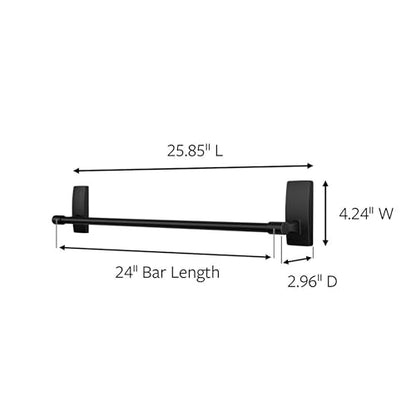 Command Bath Matte Black Towel Bar with Water Resistant Command Strips, Bathroom Organizer, 24 in Bar Length Holds up to 10 lbs