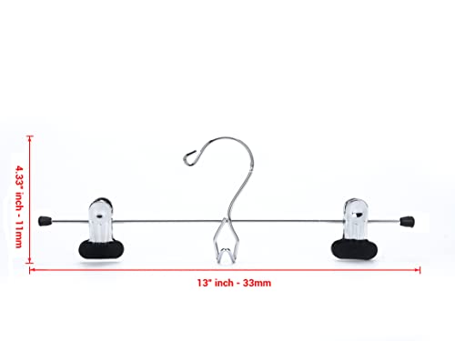 6 Quality Pants Hangers Heavy Duty Add-on Skirt/Slack Metal Hanger, Extra Wide Adjustable Clips, Multi Stackable Add on Hangers, Chrome, Jeans, Bottoms, Set of 6