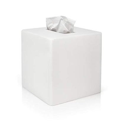 White Tissue Box Cover Square –Heavy Hand-Poured Resin Tissue Box Cover Holder –Home Decor Cube Square Tissue Box Holder with High Gloss Lacquer Finish – Stays Shiny & Won’t Move When Pulling Tissues