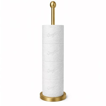 Songtec Gold Toilet Paper Holder Stand with Reserve, Floor Standing Tisse Roll Holder for 4 Rolls, Compact Design Bathroom Toilet Paper Storage - Gold