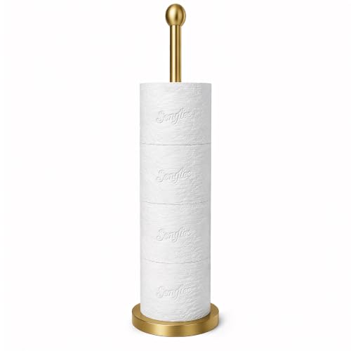 Gold Toilet Paper Holder Stand with Reserve, Floor... (Gold | Stainless Steel)