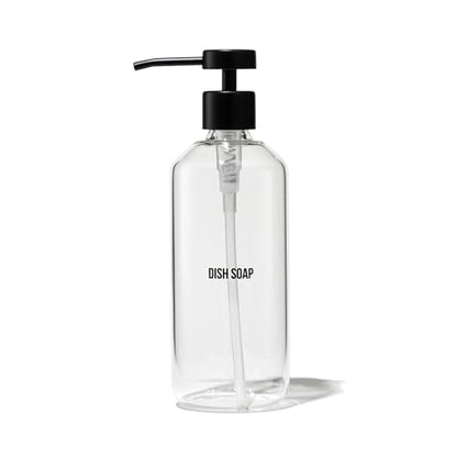 Glass Dish Soap Dispenser Pump for Kitchen Sink | Liquid Dish Soap Refill Bottle | Made with Clear Borosilicate Glass and Black Stainless Steel | 16 Oz Dispenser