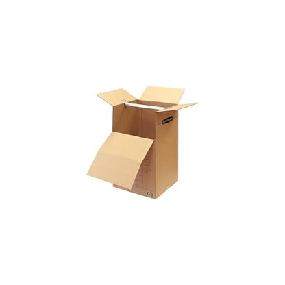 ‎Bankers Box 3-Pack Short Wardrobe Moving Boxes, 20" x 20" x 40" | Move hanging clothes from closet to truck with wardrobe boxes that reduce folding, wrinkles, and repacking.
