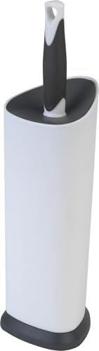 Covered Toilet Brush and Caddy with Splash Guard &... (White | Plastic)