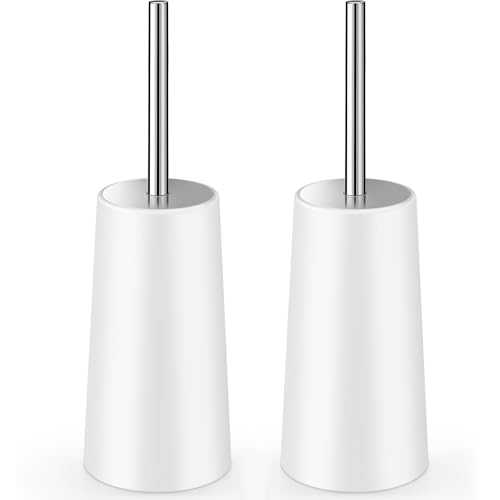 Toilet Brush and Holder, 2 Pack Toilet Brush with... (2 Count | White | Plastic)