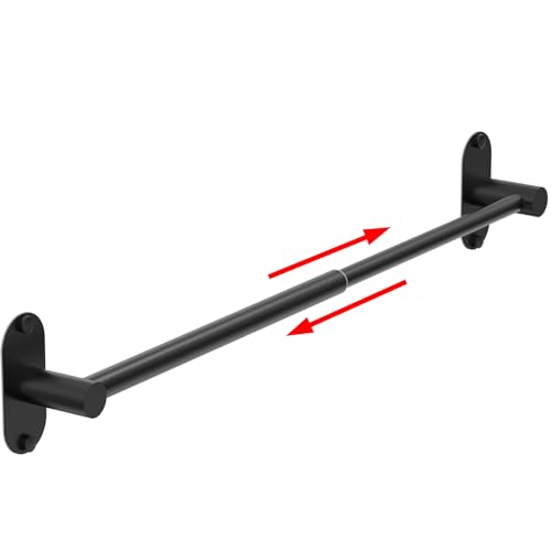 Towel Bar, Adjustable 14.4inch - 25.2inch Towel Rack, Self Adhesive Wall Mounted for Bathroom Kitchen Hand Towel Holder Cloths Hanger 304 Stainless Steel Organizer Single Bar (1, Matte Black)