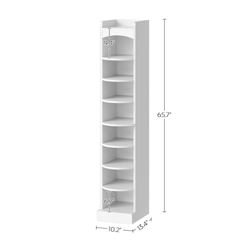 9-Tier Tall Shoe Rack, Wooden Shoe Storage Organizer, Narrow Shoe Cabinet with Removable Shelves for Small Spaces, Holds 9 Pairs of Shoes, for Entrance, Hallway, White SS02WT
