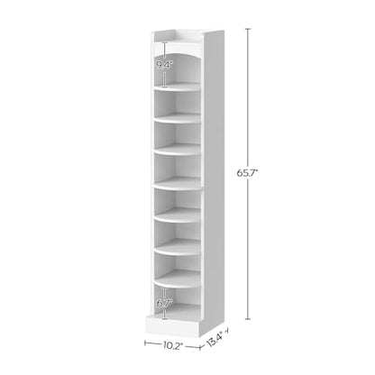 9-Tier Tall Shoe Rack, Wooden Shoe Storage Organizer, Narrow Shoe Cabinet with Removable Shelves for Small Spaces, Holds 9 Pairs of Shoes, for Entrance, Hallway, White SS02WT