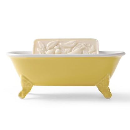 6.5" Ceramic Mini Decorative Clawfoot Bathtub Bar Soap Dish, Kitchen Sponge Holder and Shower Tray for Bathroom, 1 Pack(Yellow)