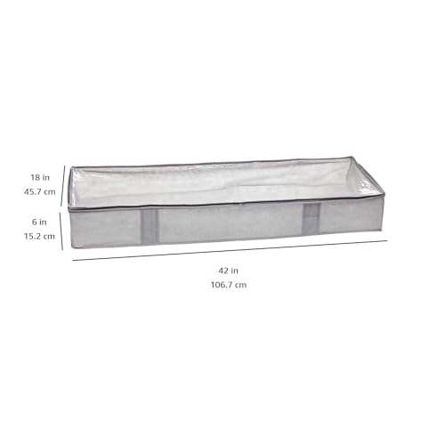 Amazon Basics Under Bed Storage Bags for Clothes and Blankets, Foldable Fabric Zipper Container with Clear Window and Reinforced Handles, Space Saving, 18 x 42 x 6 inches, Gray, 2-Pack