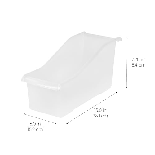 IRIS USA 8-Pack, Connecting Book Bin Organizer Magazine Holder, Clear | Organize books, magazines, notebooks, binders, and school supplies with vertical storage and connecting design