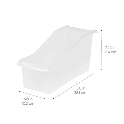 IRIS USA 8-Pack, Connecting Book Bin Organizer Magazine Holder, Clear | Organize books, magazines, notebooks, binders, and school supplies with vertical storage and connecting design