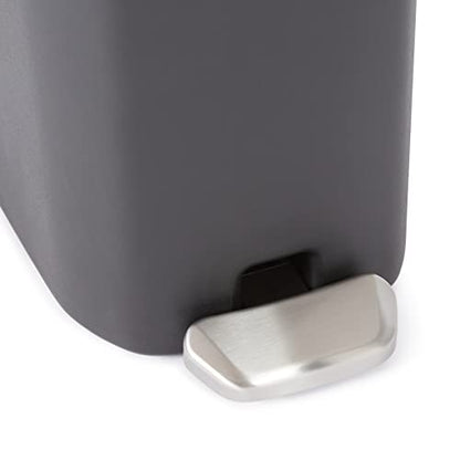 Amazon Basics Compact Plastic Bathroom Trash Can with Soft-Close Lid, Hands-Free Foot Pedal, Removable Inner Bucket, 6L / 1.6 Gallon, Black