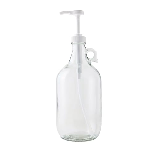 Glass Laundry Detergent Dispenser with Pump | Half Gallon Jug | 64 oz | Food-grade Laundry Detergent Pump Dispenser with airtight lid | non-slip base | Refillable for soap, syrup or softener
