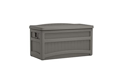 Suncast 73 Gal, Resin Deck Box with Wheels, Handles and Seat, Stoney