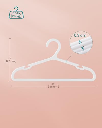 SONGMICS Kids Hangers 100 Pack, Plastic Baby Hangers for Closet, 14 x 7 Inches, for Children Aged 7-12 Years, Space-Saving, Non-Slip, Cloud White UCRP190W01