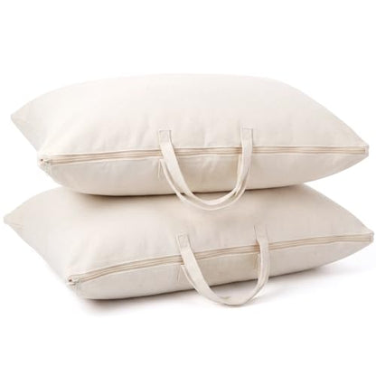 2 Pack Travel Pillow and Blanket Bags, 100% Cotton Canvas Pillow Storage Bag with Handles for Airplane Home, Heavy Duty Breathable Organizer for Bedding Linens, Pillow Bag for Traveling(2,20"x36")