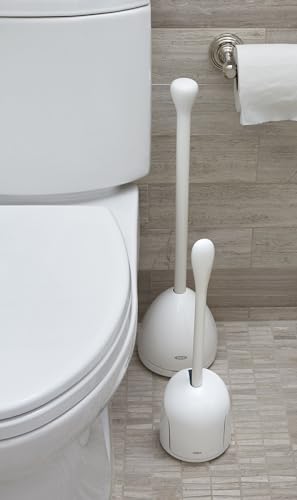 OXO Good Grips Compact Toilet Brush & Canister, Toilet Bowl Brush and Holder with Automatic Canister Door, Bathroom and Small Spaces Cleaning Supplies Essential