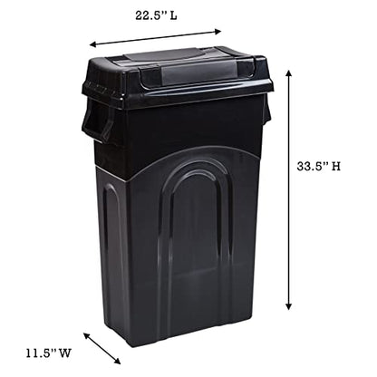 United Solutions Highboy Waste Container with Swing Lid, 23 Gallon, Space Saving Slim Profile and Simple Bag Removal, Handles for Easy Carrying, Indoor/Outdoor Use, Plastic, Black, 1-Pack.