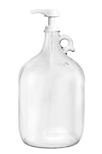 kitchentoolz Gallon Glass Pump Dispenser Bottle, Large Jug Laundry Liquid Detergent Dispenser with Pump for Laundry Room Organization, Soap, Fabric Softener, Commercial Condiment Dispenser- 128 oz