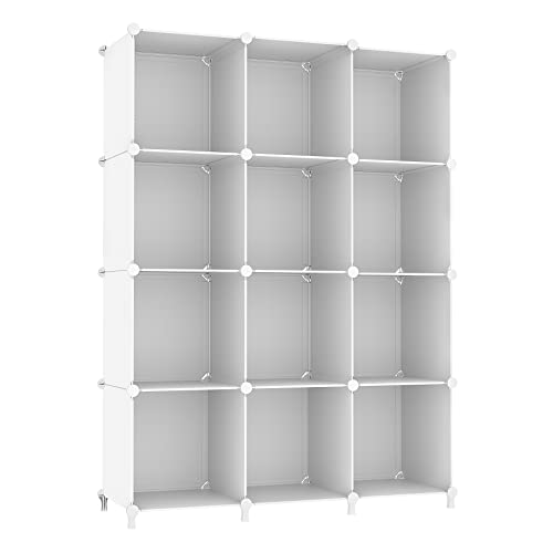 AWTATOS 12 Cube Storage Organizer, Closet Organizer Storage Shelves, White | Portable Closet Organizers, DIY Stackable Storage Cubes Shelves Bookshelf, Plastic Clothes Shelving for Home, Bedroom