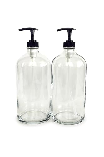 Vivaplex Large 32 oz Clear Glass Bottles with Black Lotion Pumps - 2 pk