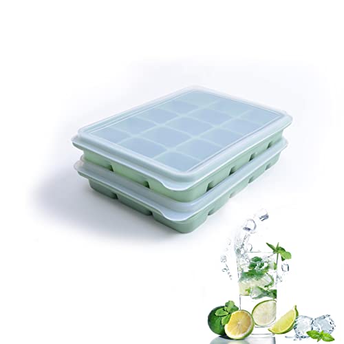 Tvmania Ice Cube Trays Set of 2, 15-Cube Silicone Molds with Removable Lids | Stackable, easy release, BPA-free, reusable, for freezer and whiskey