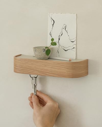 Kazai. Key Holder 'Toke' | Minimalist Key Hook Design from Berlin | Modern Key Holder Wall Mount with Wooden Shelf | Key Rack for Wall as Entryway Organizer | Oak