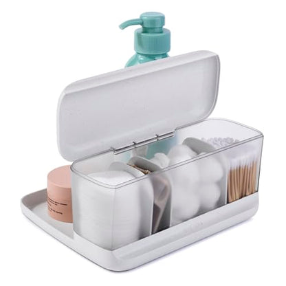 YouCopia HideAway Counter Caddy, Bathroom Vanity Countertop Organizer Tray with Adjustable Dividers and Lid
