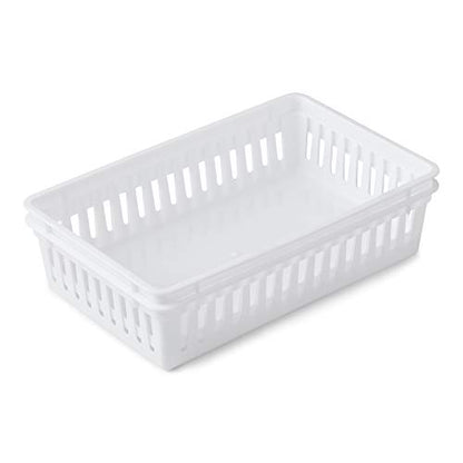 Tribello Plastic Bin Baskets for Organizing, White Storage Tray, Rectangle 9 x 6 x 2 - Pack of 4 - Made in USA