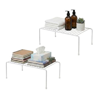 Evelots 2-Pack Wire Shelves, Cabinet Shelf Risers & Freezer Organizers | Rustproof dish risers for cabinets double storage space; use as small wire freezer shelves, pantry racks or shelf extenders.