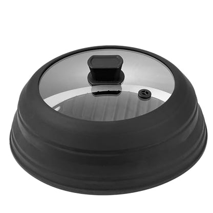 VEVOR Microwave Splatter Cover & Mat, 10.8" Collapsible Microwave Lid for Food, 500°F Heat-Resistant Silicone & Tempered Glass Splatter Guard for Plate Dish, Multi-Purpose Kitchen Gadget with Handle