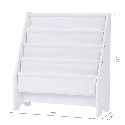 UTEX Kids Bookshelf Storage, Thick Cotton Sling Book Shelf for Kids Rooms | 4-Tier Toddler Magazine Book Rack, Children Book Organizer, Front Facing, Deep, Space Saving, Toddler Room, Gift, White