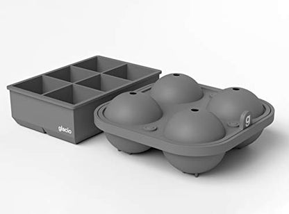 Ball Ice Cube Tray and Big Cube Molds for Whiskey, Slow Melting Set | 100% Silicone, No Plastic, Easy Release, Sphere & Square Combo, Ideal for Gifting & Elevating Cocktails at Home
