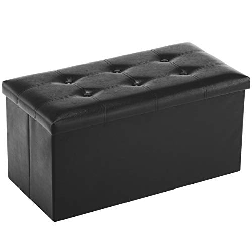 30" Ottoman with Storage, Folding Faux Leather Ben... (Black | Faux Leather)
