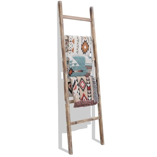 Blanket Ladder, 24in Wide Rustic Solid Wood Decor... (Burnt Brown | Wood)