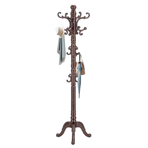 Wooden Coat Rack Stand, Solid Wood Freestanding Coat Rack, Vintage Coat Racks with 14 Hooks & Triangle Base, Standing Coat Hanger Jacket Tree Stand for Office, Entryway, Hallway