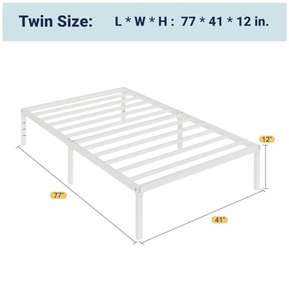 Allewie Twin Bed Frame, 12 Inch Metal Platform Beds with Storage Space, No Box Spring Required and Easy Assembly, White
