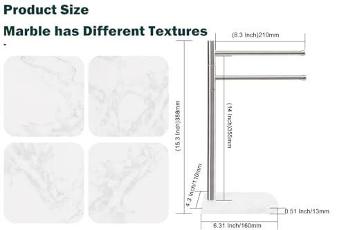 Hand Towel Holder, F-Shape Hand Towel Stand with Marble Base, Stainless Steel Swivel Hand Towel Rack Standing Towel Bar for Bathroom Kitchen Countertop, 2 Arms (Brushed Nickel)