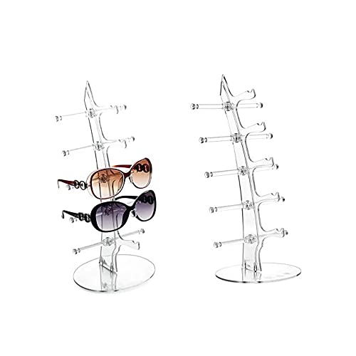 2 Pack Sunglasses Rack Eyeglasses Display Stand Holder Storage Organizer for 5 Glasses Acrylic Jewelry Eyewear Display for Selling Clear