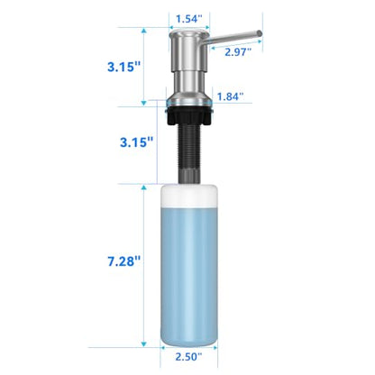 Dish Soap Dispenser, Kitchen Sink Soap Dispenser Pump with 17 OZ Bottle, Refill from The Top, Wide Pump Head Base (Brushed Nickel)