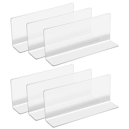 iplusmile 6Pcs Clear Shelf Dividers for Closet Organization, Acrylic L Shape Separator Clapboard Organizer Vertical Tray for Storage Book, Clothes, Bag, and Purse