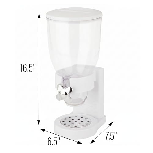 Zevro Indispensable Single Dry Food Dispenser – Countertop Cereal Dispenser with Portion Control, 17.5 oz Capacity, Airtight BPA-Free Food Storage, White/Chrome