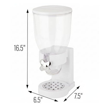 Zevro Indispensable Single Dry Food Dispenser – Countertop Cereal Dispenser with Portion Control, 17.5 oz Capacity, Airtight BPA-Free Food Storage, White/Chrome