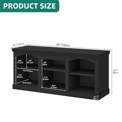 YITAHOME Farmhouse TV Stand with Adjustable Shelf for Living Room, Black | Entertainment Center with Adjustable Shelf, for 65 Inch TVs, for Living Room, Large Console Design, Farmhouse Style