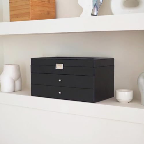 ProCase 3-Layer Sunglasses Storage Organizer -Black | 18-Slot Leather Sunglass Box Case, Holds Eyeglasses, Sunglasses & Eyewear, Great Valentine's Gift for Men & Women