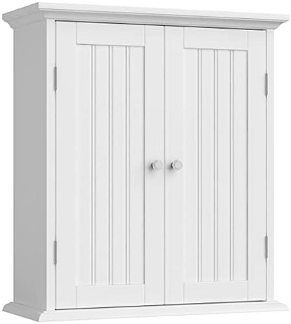 ChooChoo Bathroom Wall Cabinet with 2 Doors, Over The Toilet | 8.8"D x 21.1"W x 24"H, Medicine Cabinet, Adjustable Shelves, Cupboard, White