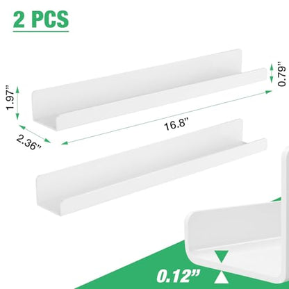2 Pack Magnetic Book Shelf for Whiteboard - 17 Inch Reusable Acrylic Magnetic Shelves, Holds 11 lbs, Magnetic Book Display for Classrooms, Kitchen(White)