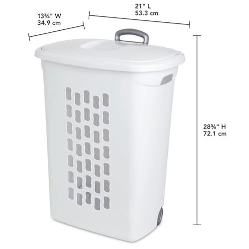Sterilite Ultra™ Wheeled Hamper, Plastic Laundry Hamper, White, 3 Pack